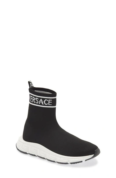 Versace Kids' Trigreca High Top Sock Sneaker In Black/ White