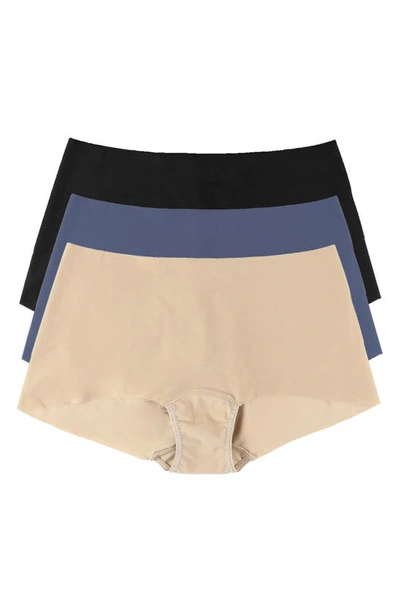 Hanky Panky Breathe Assorted 3-pack Boyshorts In Granite- Taupe- Black