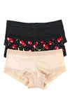 Hanky Panky Dream Assorted 3-pack Boyshorts In Black/ Cherry Bomb/ Chai