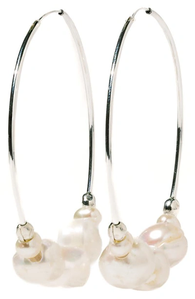 Child Of Wild Tefnut Freshwater Pearl Hoop Earrings In Silver