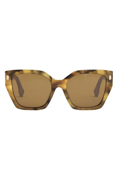 Fendi Bold 54mm Geometric Sunglasses In Beige Horn / Brown