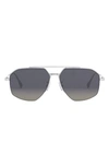 Fendi Travel 56mm Aviator Sunglasses In Shiny Light Ruthenium / Smoke