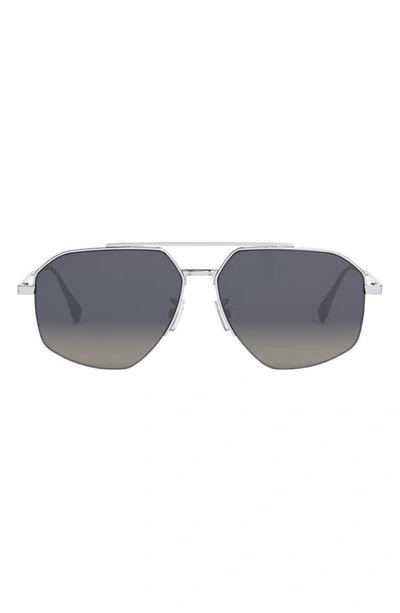 Fendi Travel 56mm Aviator Sunglasses In Shiny Light Ruthenium / Smoke