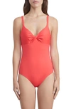 Lafayette 148 Twist One-piece Swimsuit In Vibrant Coral