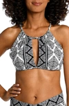 La Blanca Oasis High Neck Keyhole Bikini Top In Black/ White