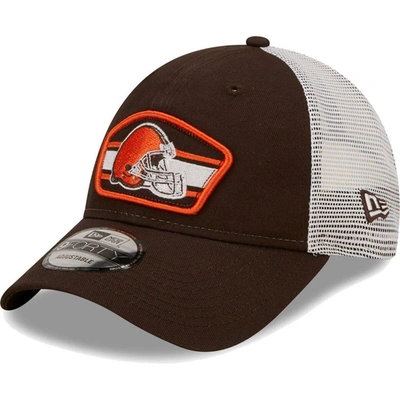 New Era Men's  Brown, White Cleveland Browns Logo Patch Trucker 9forty Snapback Hat In Brown,white