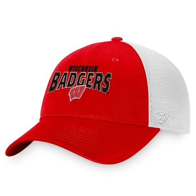 Top Of The World Men's  Red, White Wisconsin Badgers Breakout Trucker Snapback Hat In Red,white