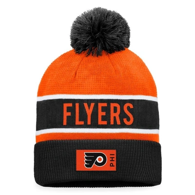Fanatics Branded Black/orange Philadelphia Flyers Authentic Pro Rink Cuffed Knit Hat With Pom In Black,orange
