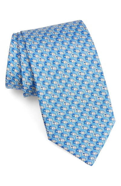 Ferragamo Mouse & Gancio Print Silk Tie In F.azzurro