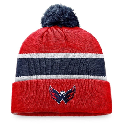 Fanatics Branded Red/navy Washington Capitals Breakaway Cuffed Knit Hat With Pom In Red,navy
