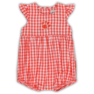 Garb Babies' Girls Infant  Orange Clemson Tigers Cara Woven Gingham Ruffled Bodysuit