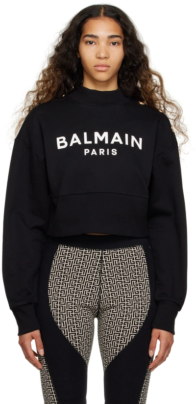 Balmain Logo Printed Cropped Sweatshirt In Noir Blanc