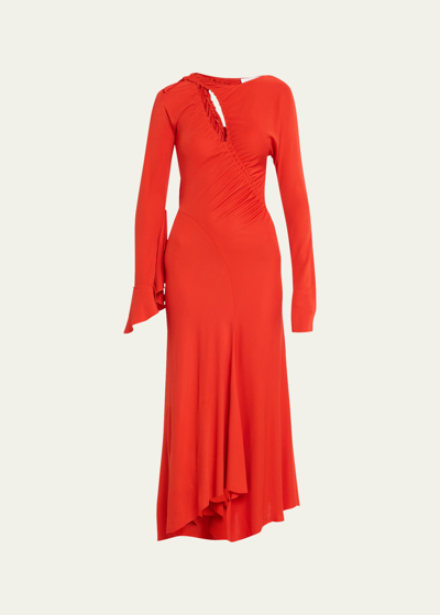 Victoria Beckham Asymmetric Cutout Viscose Midi Dress In Red