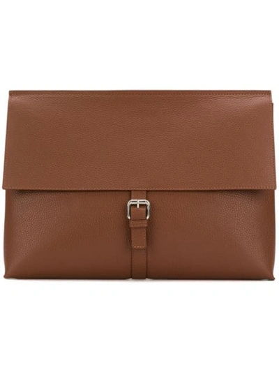 Orciani Buckle-strap Clutch In Brown