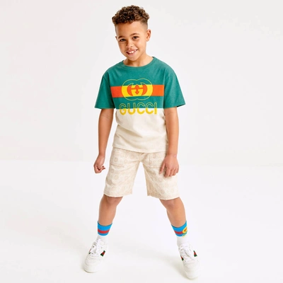 Gucci Kids' Boys Beige Cotton Drill Logo Shorts