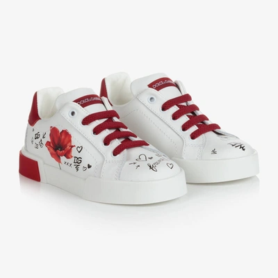 Dolce & Gabbana Kids' Girls White Leather Poppy Sneakers