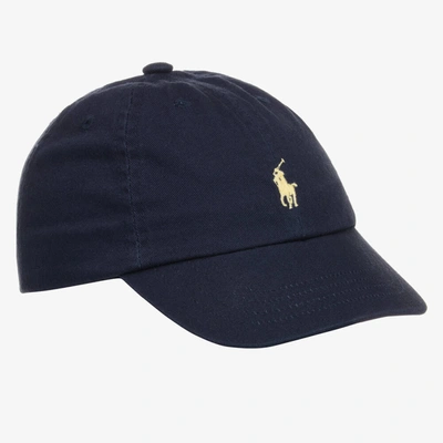 Ralph Lauren Baby Boys Blue Cotton Logo Cap In Black