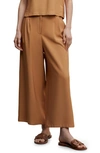 Mango Pleated Culottes Trousers Caramel