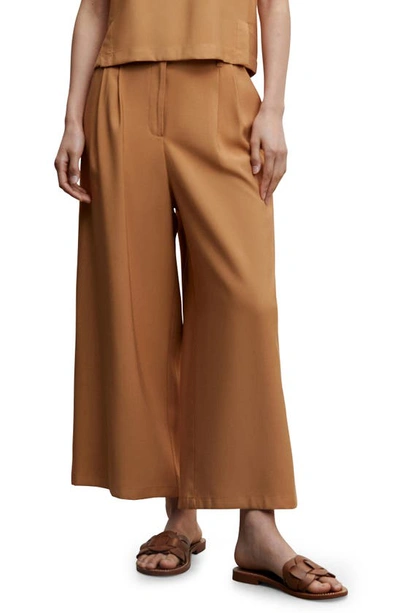 Mango Pleated Culottes Trousers Caramel