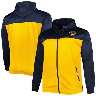 Profile Men's Navy And Gold Milwaukee Brewers Big And Tall Yoke Full-zip Hoodie In Navy,gold