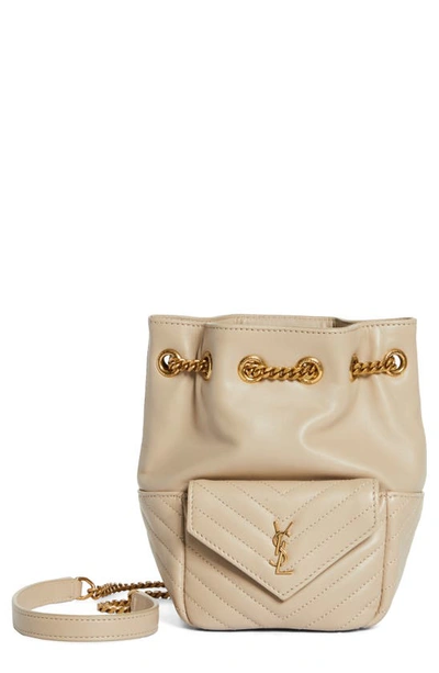 Saint Laurent Mini Joy Matelassé Leather Bucket Bag In Sea Salt