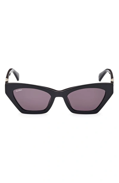Max Mara 52mm Cat Eye Sunglasses In Shiny Black / Smoke