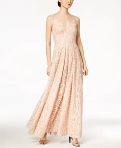 Calvin Klein Sequined Embroidered Gown In Petal