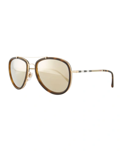 Burberry Men's Mirrored Brow Bar Aviator Sunglasses, 56mm In Brown