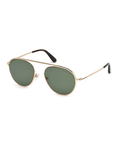 Tom Ford Keith Men's Round Brow-bar Metal Sunglasses In Green