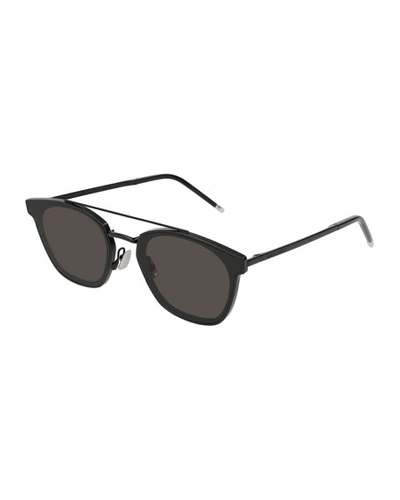Saint Laurent Men's Metal Flush-lens Brow-bar Sunglasses, Black Pattern
