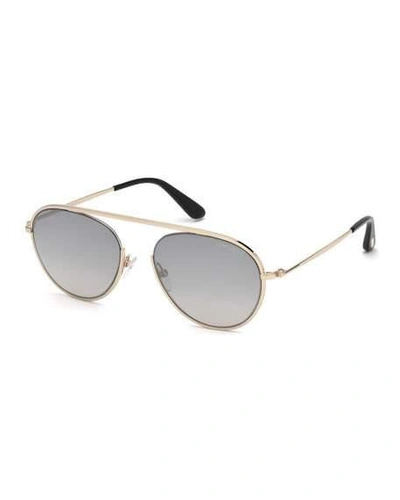 Tom Ford Keith Men's Round Brow-bar Metal Sunglasses, Smoke In Rose Gold
