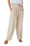 Free People Lotta Love Pleated Wide Leg Cotton Pants In Pebble