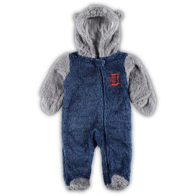 Outerstuff Babies' Newborn And Infant Boys And Girls Navy, Gray Detroit Tigers Game Nap Teddy Fleece Bunting Full-zip S In Navy,gray