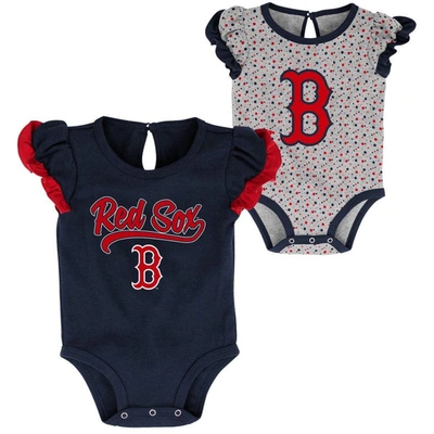 Outerstuff Babies' Newborn And Infant Girls Navy, Heathered Gray Boston Red Sox Scream And Shout Two-pack Bodysuit Set In Navy,heathered Gray