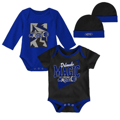 Mitchell & Ness Babies' Infant  Black/blue Orlando Magic Hardwood Classics Bodysuits & Cuffed Knit Hat Set