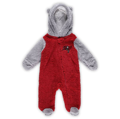 Outerstuff Babies' Newborn And Infant Boys And Girls Red, Gray Tampa Bay Buccaneers Game Nap Teddy Fleece Bunting Full- In Red,gray