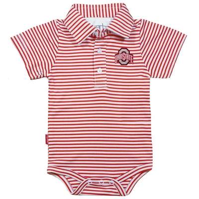 Garb Babies' Infant Boys And Girls Scarlet, White Ohio State Buckeyes Carson Striped Short Sleeve Bodysuit In Scarlet,white