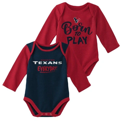 Outerstuff Babies' Newborn And Infant Boys And Girls Red, Navy Houston Texans 2-pack Little Player Long Sleeve Bodysuit In Red,navy