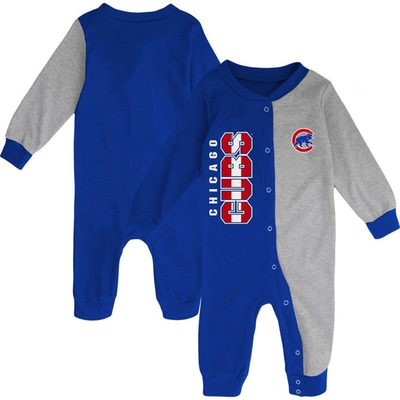 Outerstuff Babies' Infant Boys And Girls Royal, Heather Gray Chicago Cubs Halftime Sleeper In Royal,heather Gray