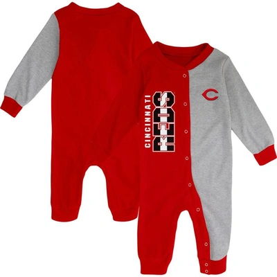 Outerstuff Babies' Infant Boys And Girls Red And Heather Gray Cincinnati Reds Halftime Sleeper In Red,heather Gray