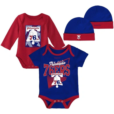 Mitchell & Ness Babies' Infant  Royal/red Philadelphia 76ers Hardwood Classics Bodysuits & Cuffed Knit Hat Se