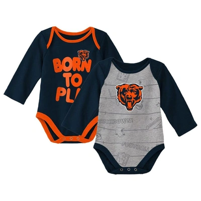 Outerstuff Babies'  Newborn & Infant Navy/heathered Grey Chicago Bears Born To Win Two-pack Long Sleeve Bodys