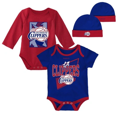 Mitchell & Ness Babies' Newborn & Infant  Royal/red La Clippers 3-piece Hardwood Classics Bodysuits & Cuffed In Royal,red