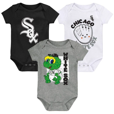 Outerstuff Babies' Newborn & Infant Black/white/gray Chicago White Sox Change Up 3-pack Bodysuit Set