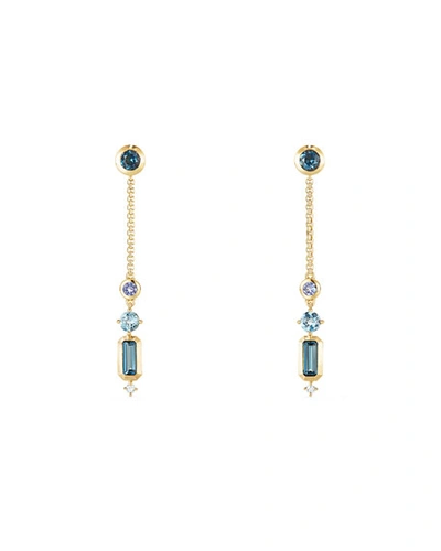David Yurman Novella Drop Earrings In Hamtpon Blue Topaz, Tanzanite & Aquamarine With Diamonds In Blue/gold