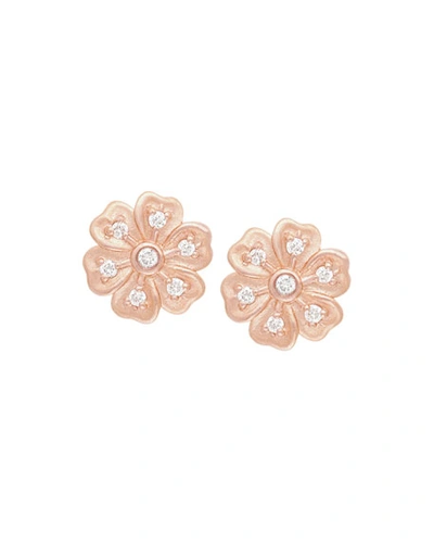 Jamie Wolf Lilac Diamond Flower Stud Earrings In Rose Gold
