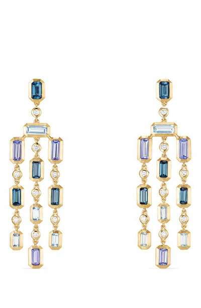 David Yurman Novella Earrings In Hampton Blue Topaz, Aquamarine & Tanzanite With Diamonds In Blue/gold