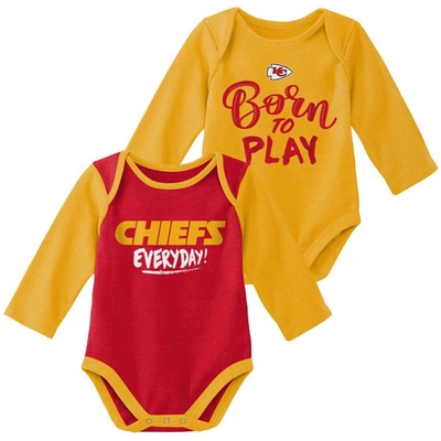 Outerstuff Babies' Unisex Newborn Infant Yellow And Red Kansas City Chiefs Little Player Long Sleeve 2-pack Bodysuit Se In Yellow,red
