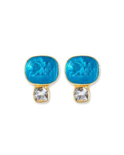 Dina Mackney Italian Glass & Topaz Stud Earrings In Blue/white