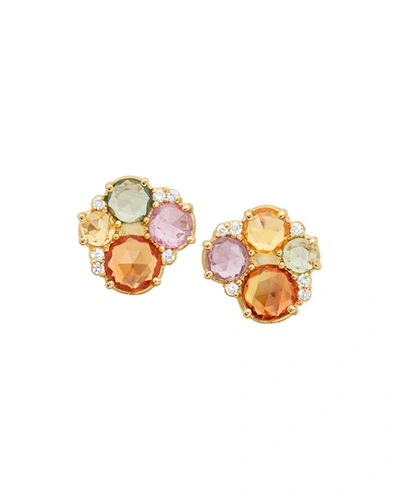 Jamie Wolf 18k Multicolor Sapphire & Diamond Stud Earrings In Gold